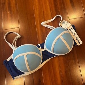 Blue‎ Colorblock Bikini Top Swim Design Lab Padded Barbados Underwire New Medium